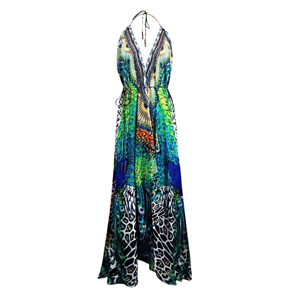 Shahida Parides 3 Ways Animal Print Maxi Silk Dress Multicolor ADINA PORTER - Picture 7 of 13